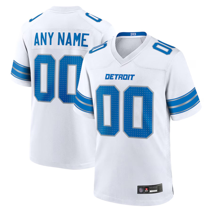 Pouc Custom D.Lions White Home Game Stitched Jerseys