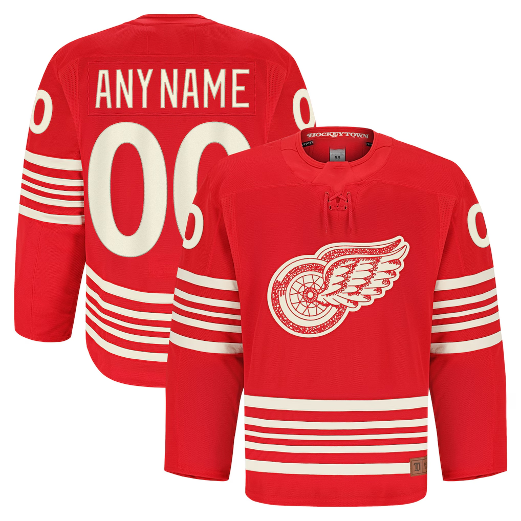 Pouc Custom D.Red wings Red Anniversary Authentic Pro Jerseys