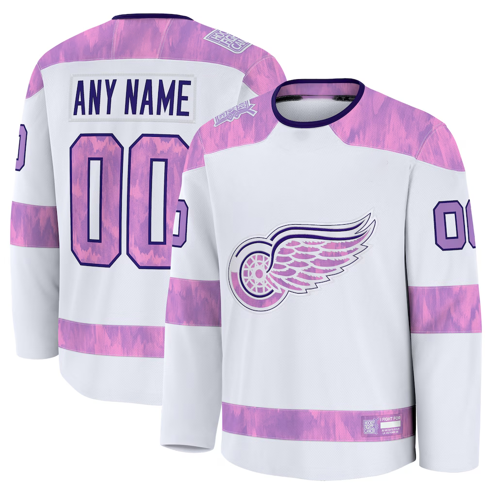 Pouc Custom D.Red wings White 2024 Hockey Fights Cancer Practice Jerseys