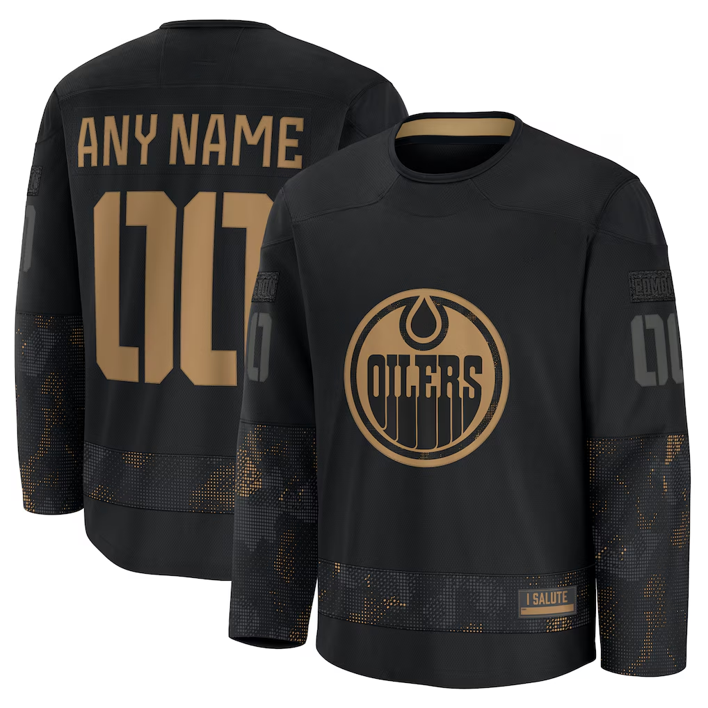 Pouc Custom E.Oilers Black 2024 Military Appreciation Practice Jerseys