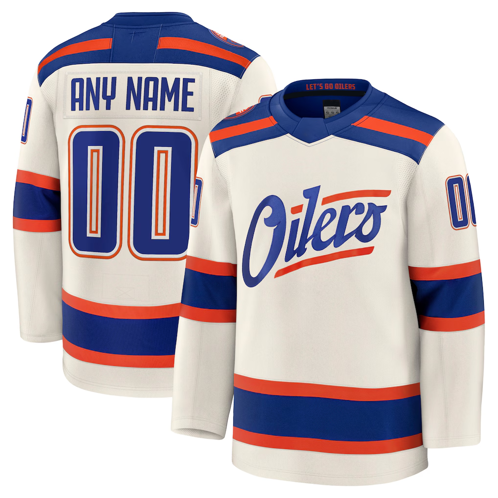 Pouc Custom E.Oilers Light Beige Alternate Premium Jerseys