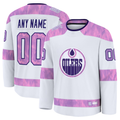 Pouc Custom E.Oilers White 2024 Hockey Fights Cancer Practice Jerseys