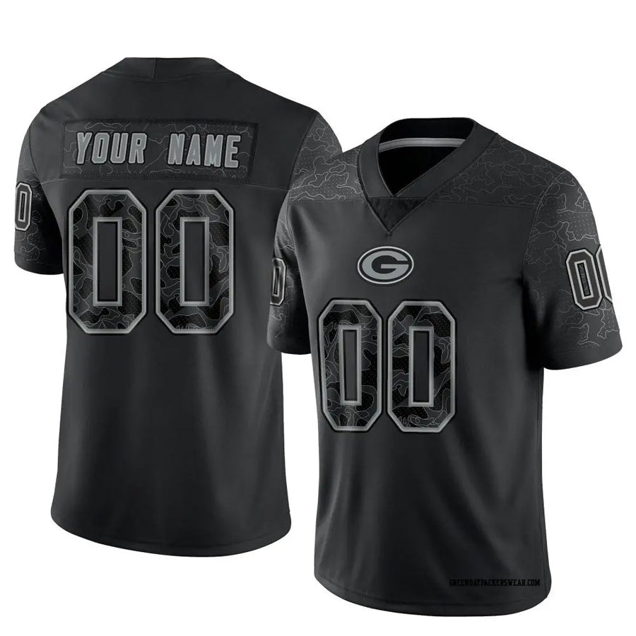 Pouc Custom GB.Packers Black REFLECTIVE Limited Stitched Jerseys