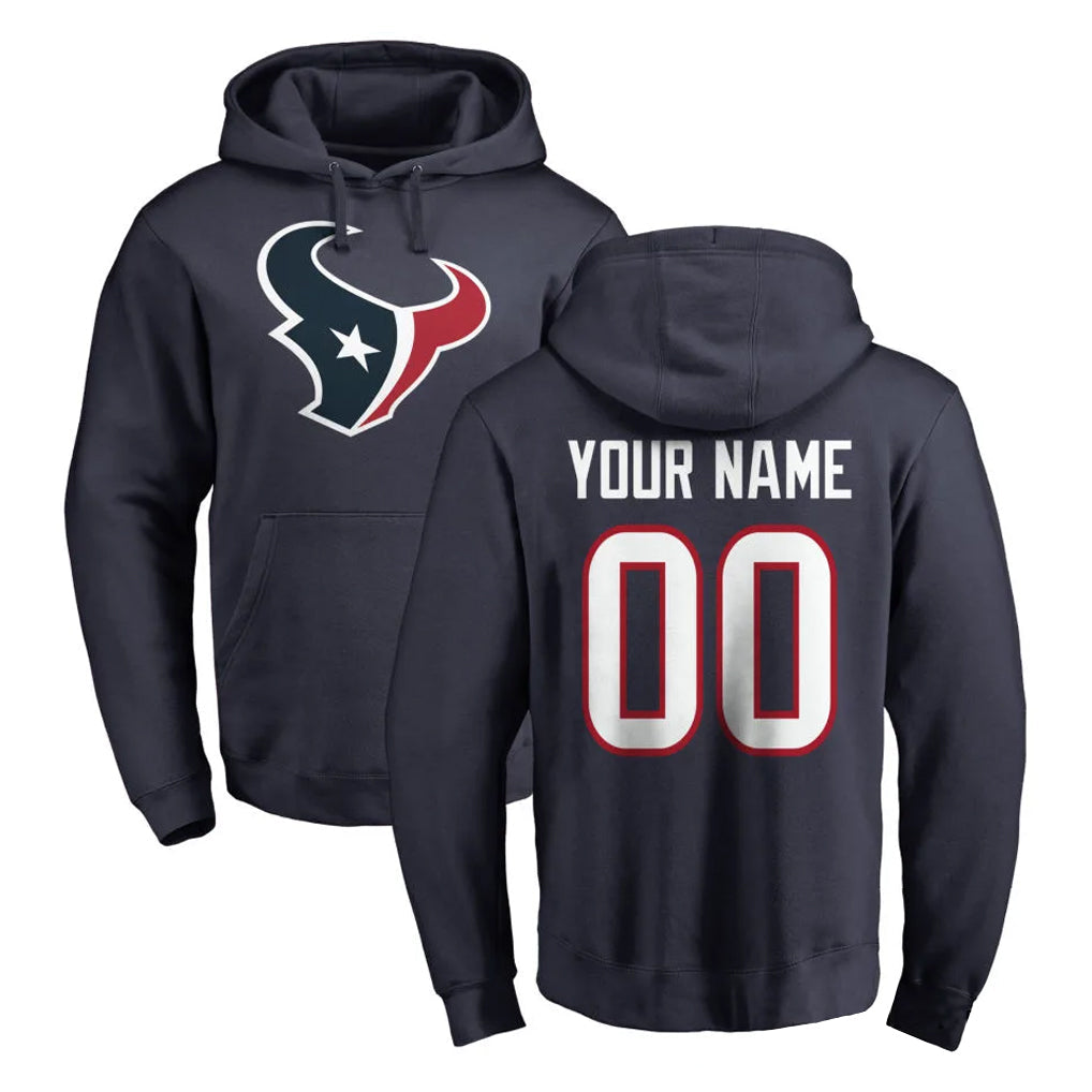 Pouc Custom H.Texans Navy Pro Line Pullover Hoodie Limited Game Any Name & Numbers Stitched Jerseys