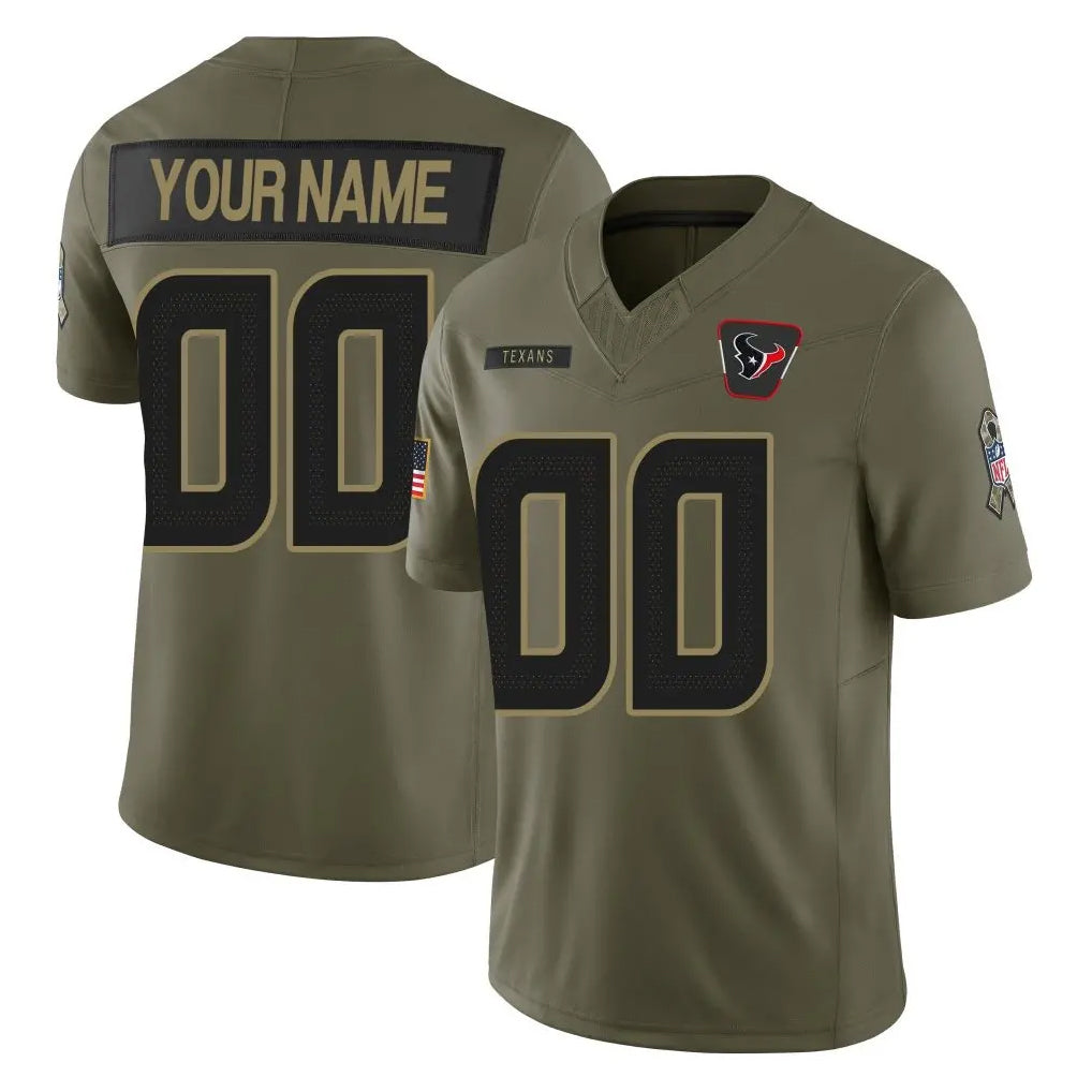 Pouc Custom H.Texans Olive 2025 Salute To Service Limited Game Any Name & Numbers Stitched Jerseys