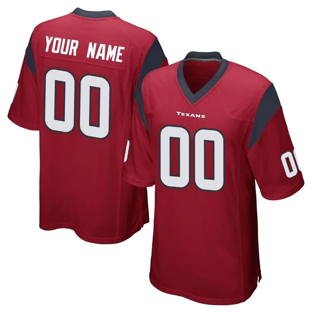 Pouc Custom H.Texans Red Home Game Any Name & Numbers Stitched Jerseys