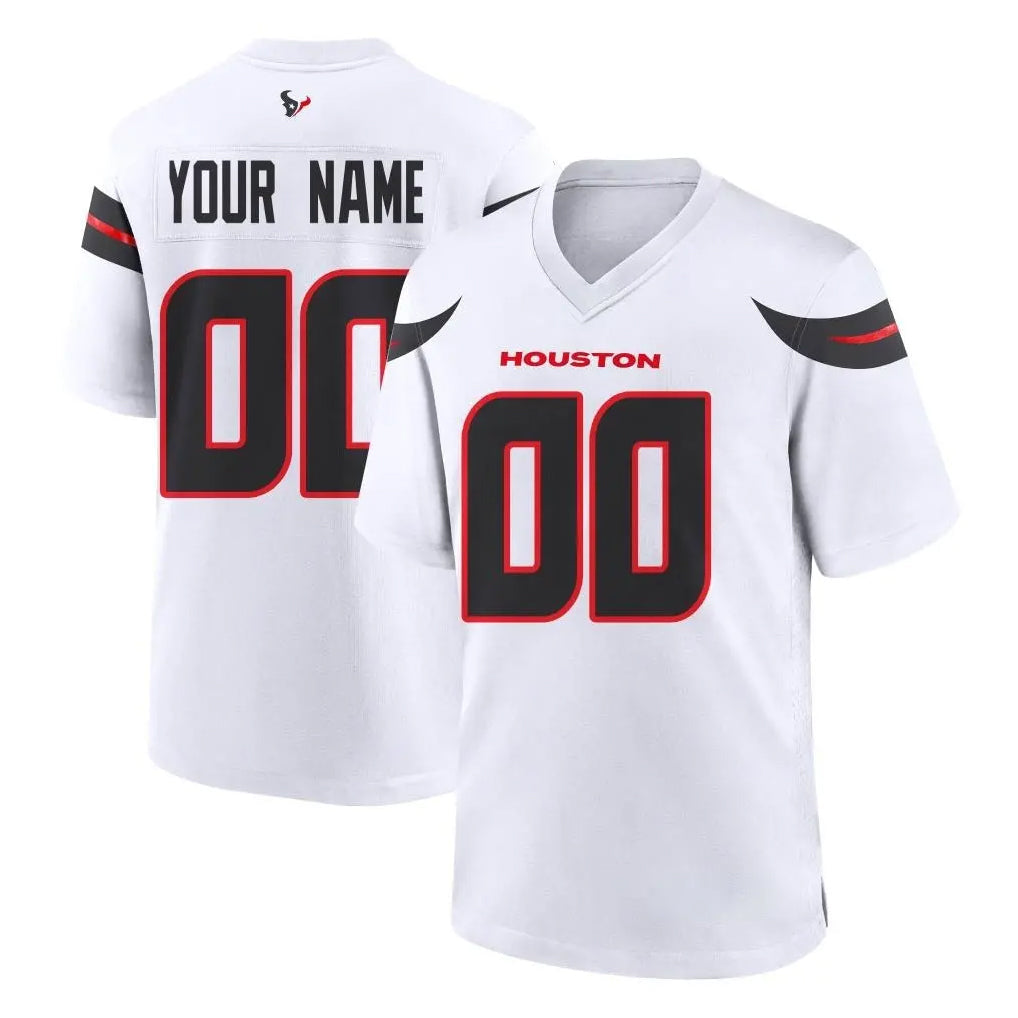 Pouc Custom H.Texans White Home Game Any Name & Numbers Stitched Jerseys