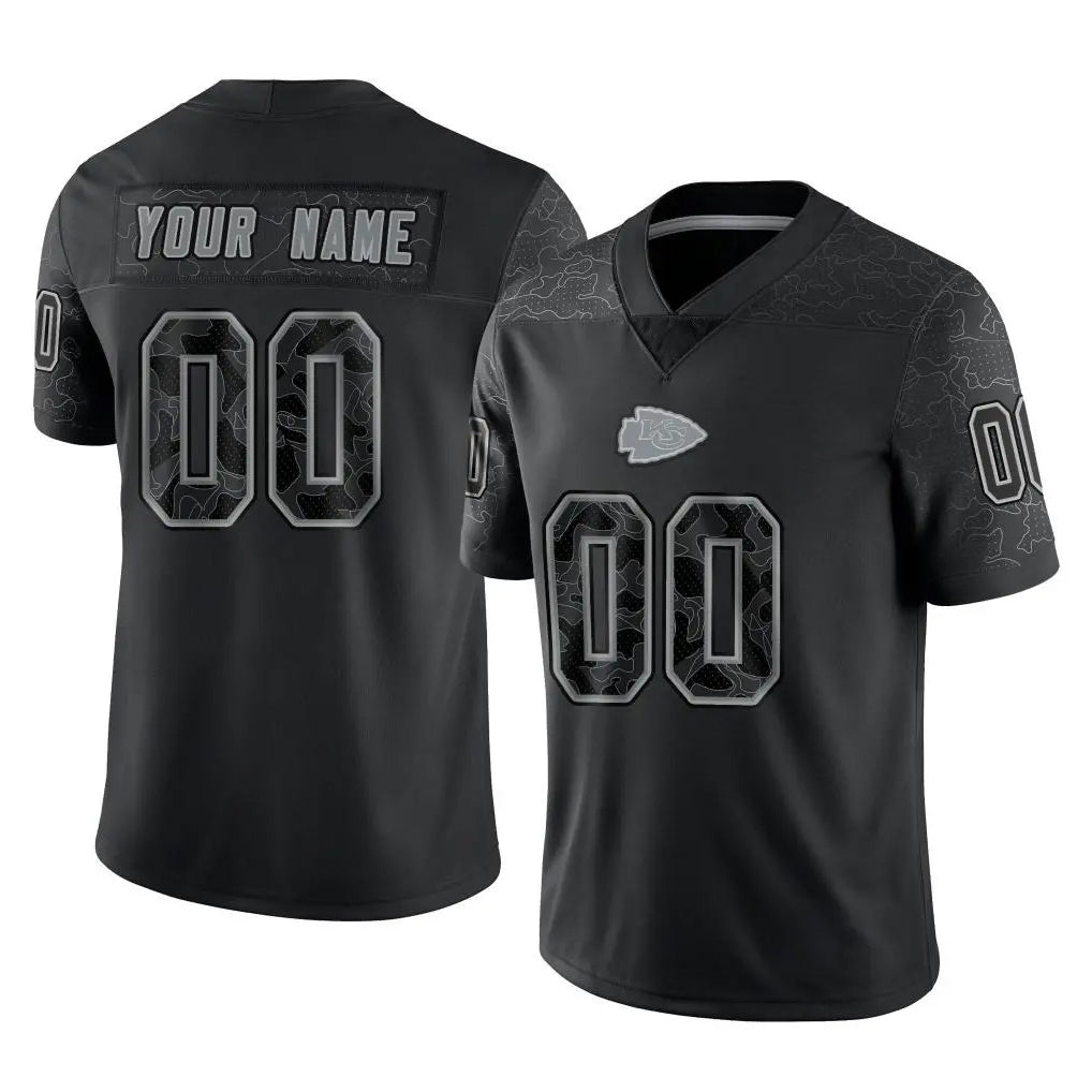Pouc Custom KC.Chiefs Black Limited Reflective Game Any Name & Numbers Stitched Jerseys