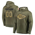 Pouc Custom KC.Chiefs Olive Salute to Service Pullover Hoodies Home Game Any Name & Numbers Stitched Jerseys