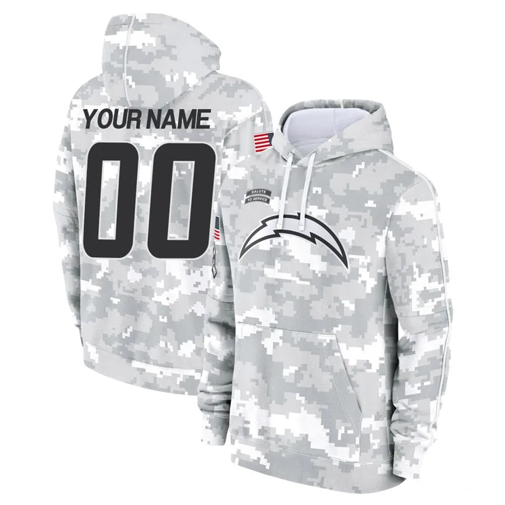 Pouc Custom LA.Chargers Arctic Camo Salute to Service Hoodies Limited Game Any Name & Numbers Stitched Jerseys