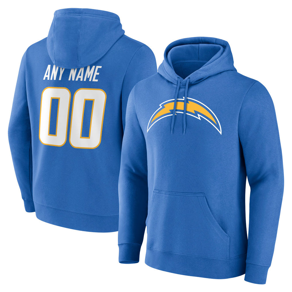 Pouc Custom LA.Chargers Blue LOGO Pullover Hoodies Home Game Any Name & Numbers Stitched Jerseys