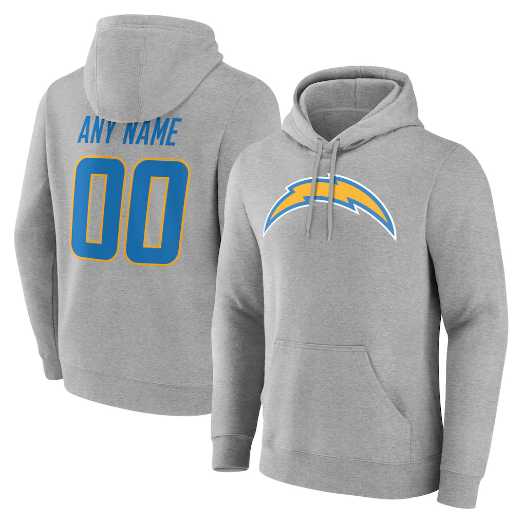 Pouc Custom LA.Chargers Gray LOGO Pullover Hoodies Home Game Any Name & Numbers Stitched Jerseys