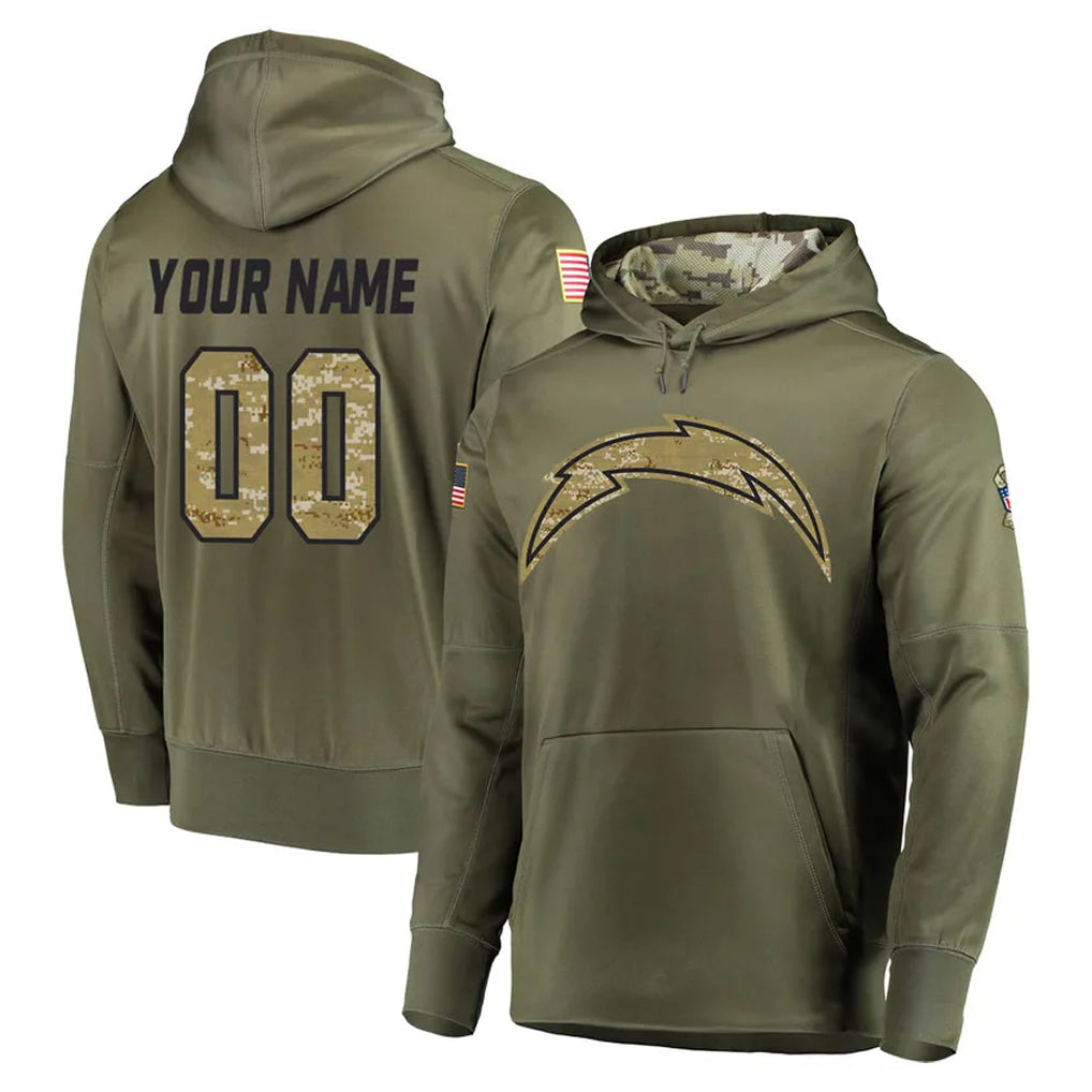 Pouc Custom LA.Chargers Olive Salute to Service Pullover Hoodies Home Game Any Name & Numbers Stitched Jerseys