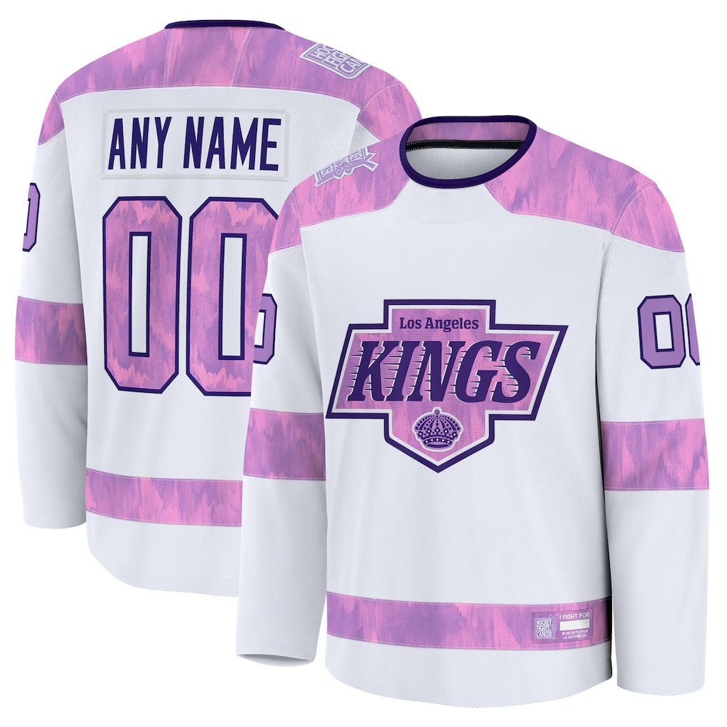 Pouc Custom LA.Kings White 2024 Hockey Fights Cancer Practice Jerseys