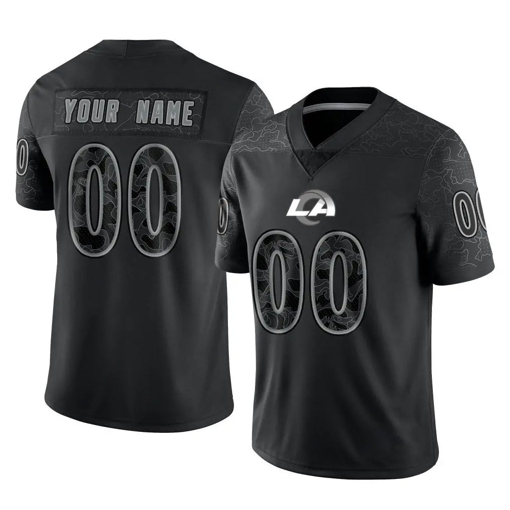 Pouc Custom LA.Rams Black Limited Reflective Home Game Any Name & Numbers Stitched Jerseys
