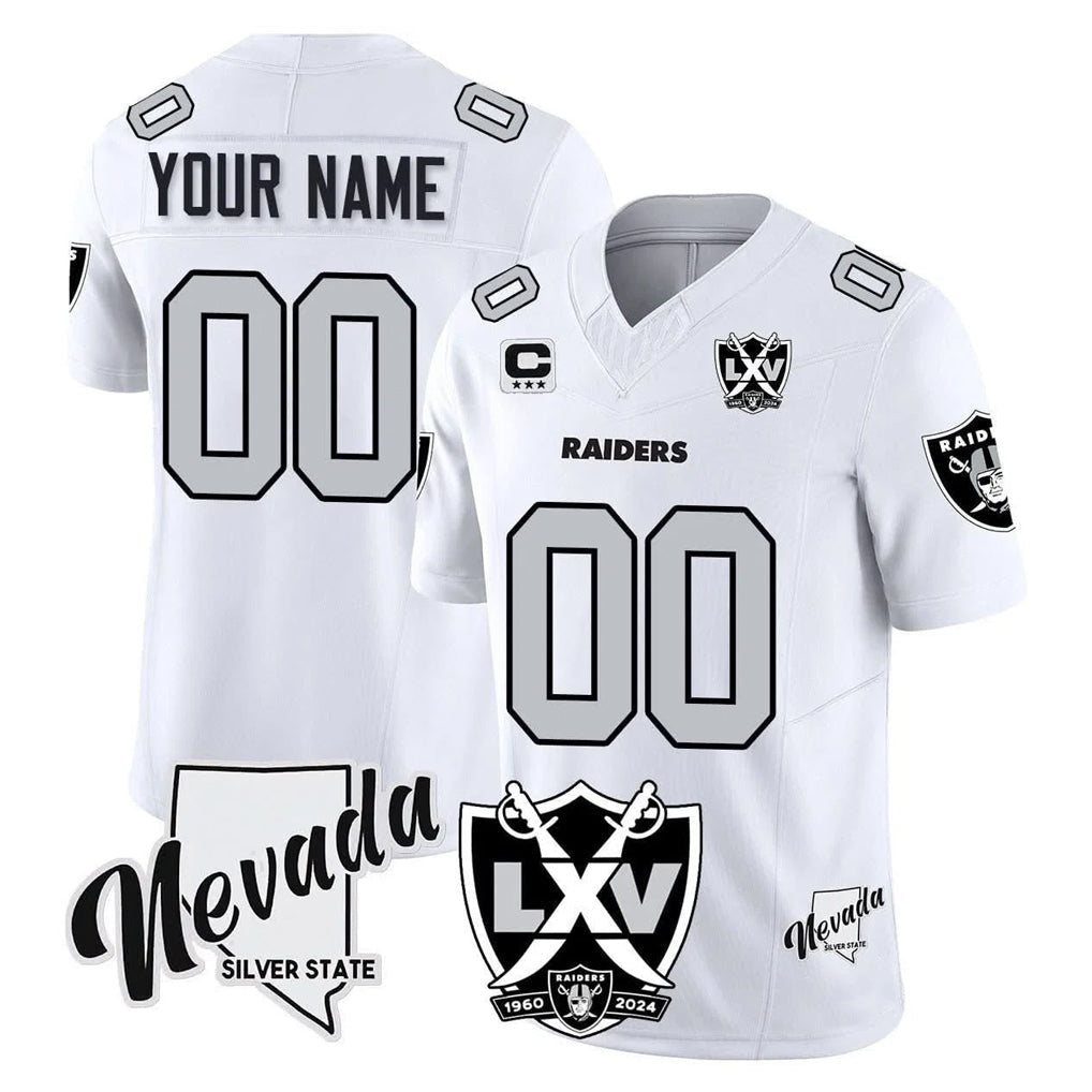 Pouc Custom LV.Raiders White 2026 Vapor Limited 65th Anniversary Home Game Any Name & Numbers Stitched Jerseys