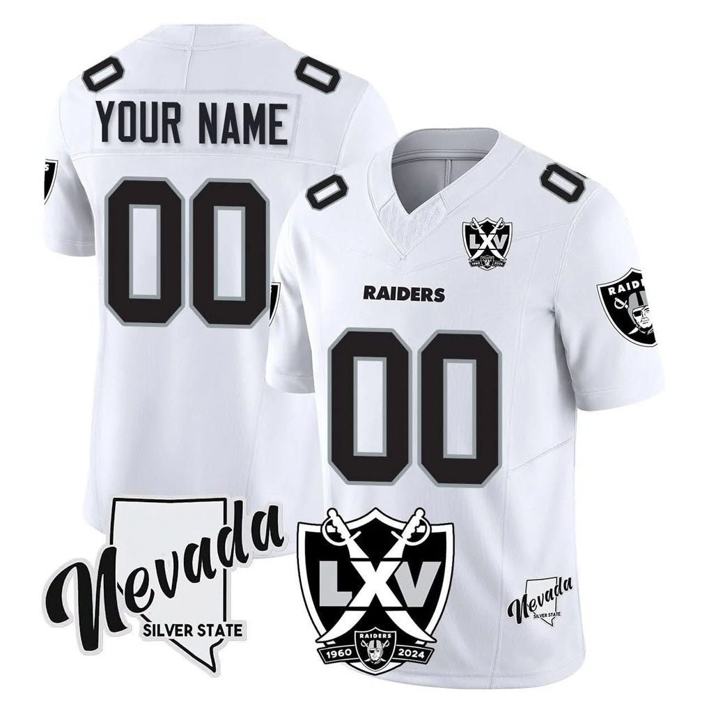 Pouc Custom LV.Raiders White 65th Anniversary Vapor Limited Home Game Any Name & Numbers Stitched Jerseys