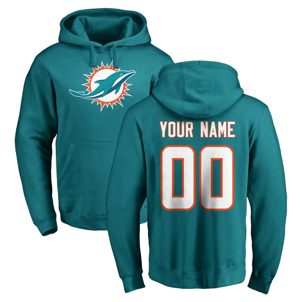 Pouc Custom M.Dolphins Aqua LOGO Pullover Hoodies Limited Any Name & Numbers Stitched Jerseys