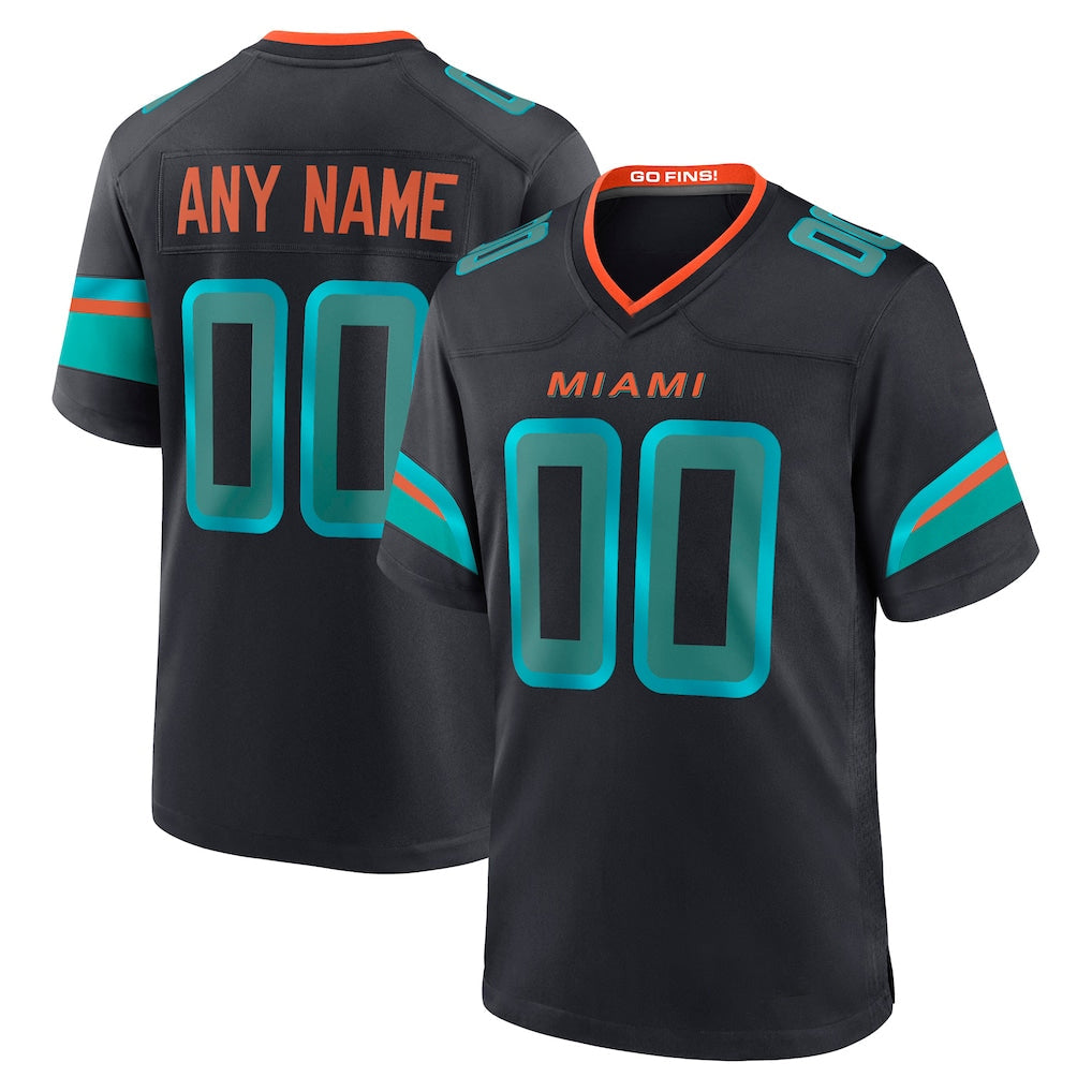 Pouc Custom M.Dolphins Black Pitch Rivalries Collection Home Game Any Name & Numbers Stitched Jerseys