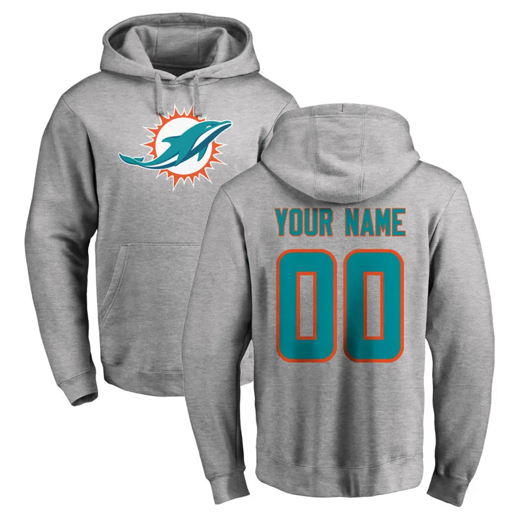 Pouc Custom M.Dolphins Gray LOGO Pullover Hoodies Limited Any Name & Numbers Stitched Jerseys