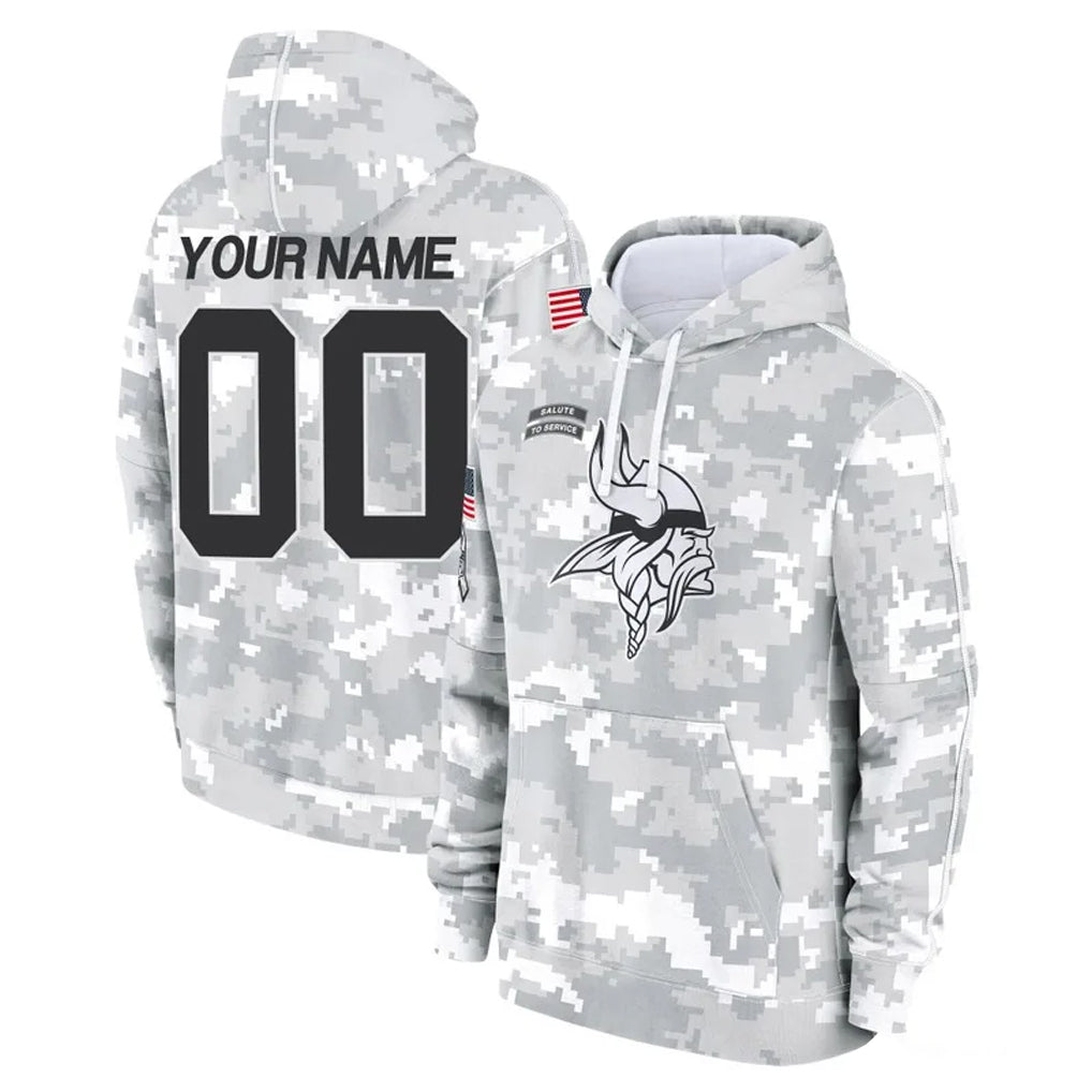 Pouc Custom MN.Vikings Arctic Camo Salute to Service Hoodies Limited Game Any Name & Numbers Stitched Jerseys