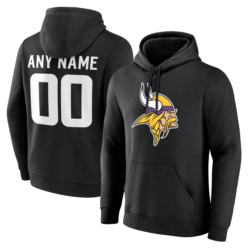 Pouc Custom MN.Vikings Black LOGO Pullover Hoodies Limited Any Name & Numbers Stitched Jerseys