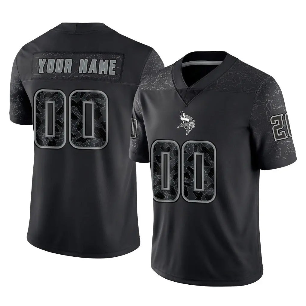 Pouc Custom MN.Vikings Black Limited Reflective Home Game Any Name & Numbers Stitched Jerseys