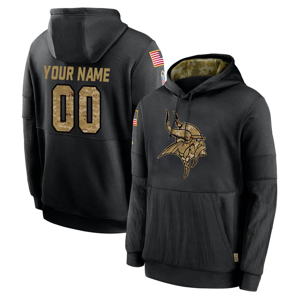 Pouc Custom MN.Vikings Black Salute to Service Hoodies Limited Game Any Name & Numbers Stitched Jerseys