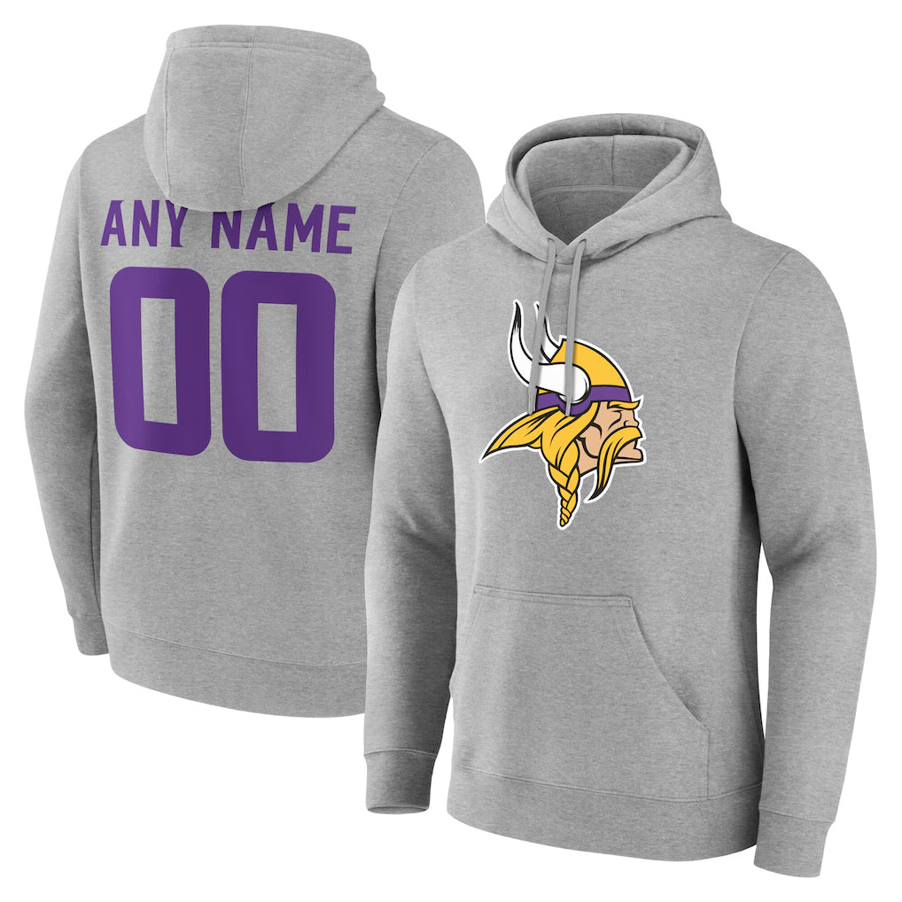 Pouc Custom MN.Vikings Gray LOGO Pullover Hoodies Limited Any Name & Numbers Stitched Jerseys