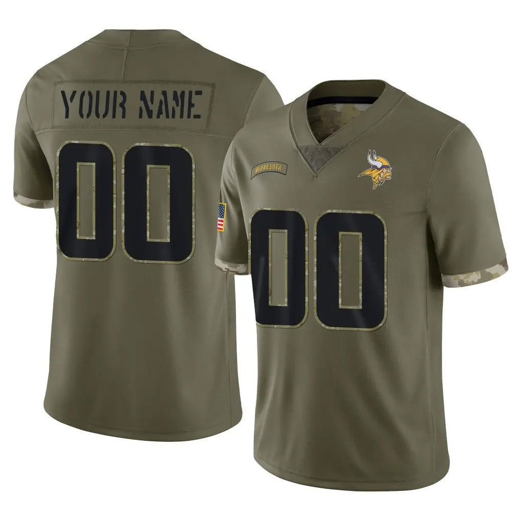 Pouc Custom MN.Vikings Olive Salute To Service Limited Any Name & Numbers Stitched Jerseys