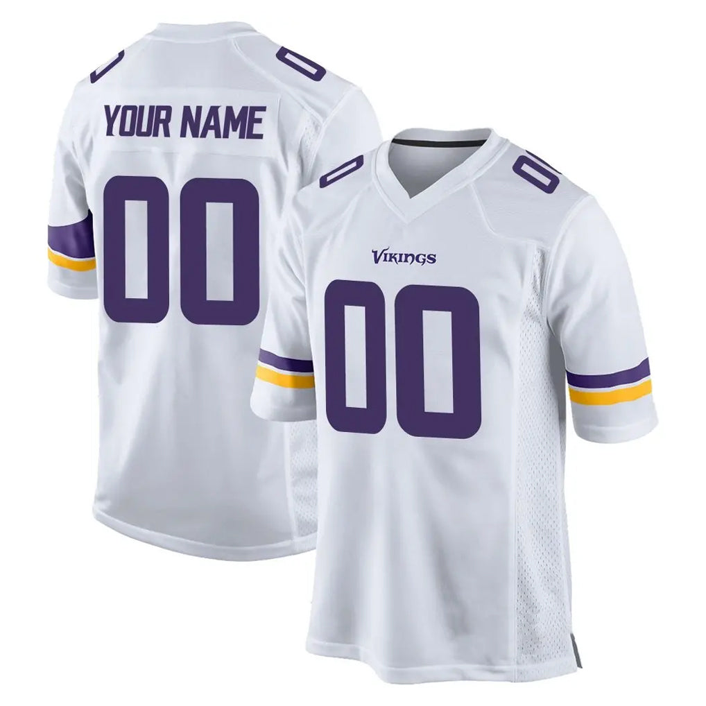 Pouc Custom MN.Vikings White Home Game Any Name & Numbers Stitched Jerseys