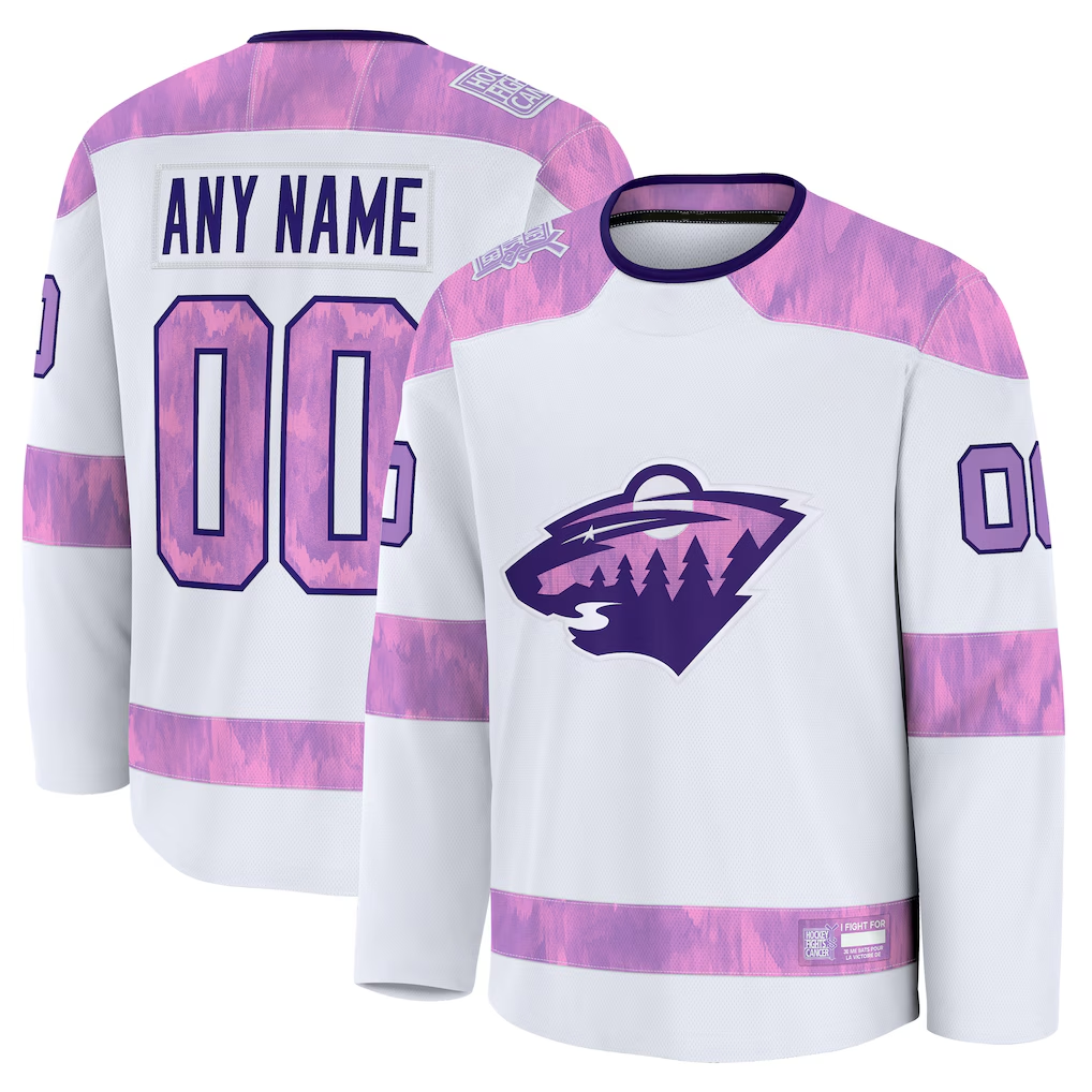 Pouc Custom M.Wild White 2024 Hockey Fights Cancer Practice Jerseys