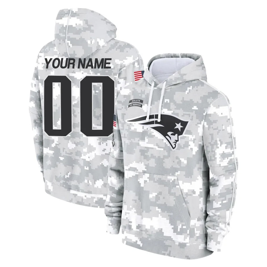 Pouc Custom NE.Patriots Arctic Camo Salute to Service Pullover Hoodies Limited Any Name & Numbers Game Stitched Jerseys