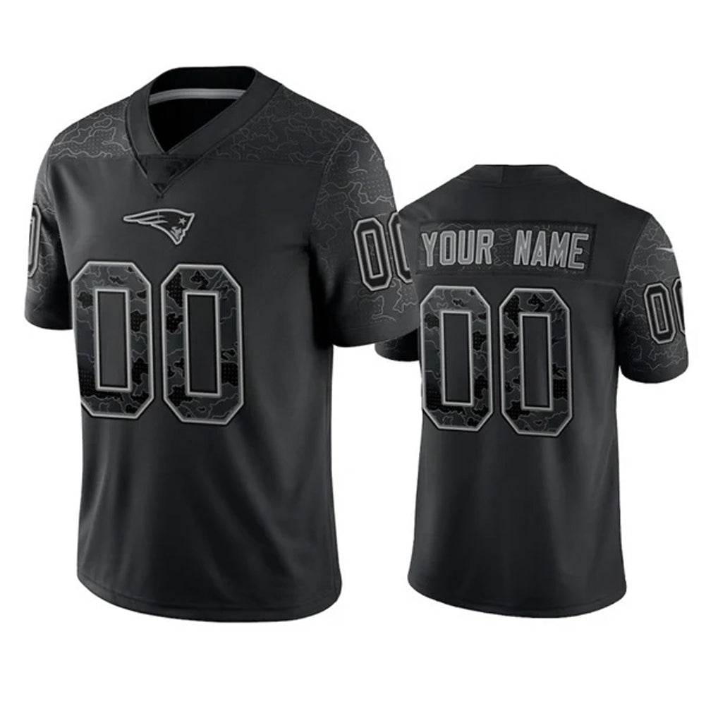 Pouc Custom NE.Patriots Black Reflective LImited Home Game Any Name & Numbers Stitched Jerseys