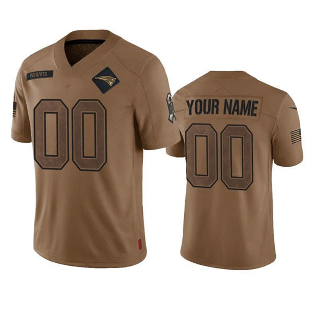 Pouc Custom NE.Patriots Brown Salute To Service Limited Any Name & Numbers Stitched Jerseys