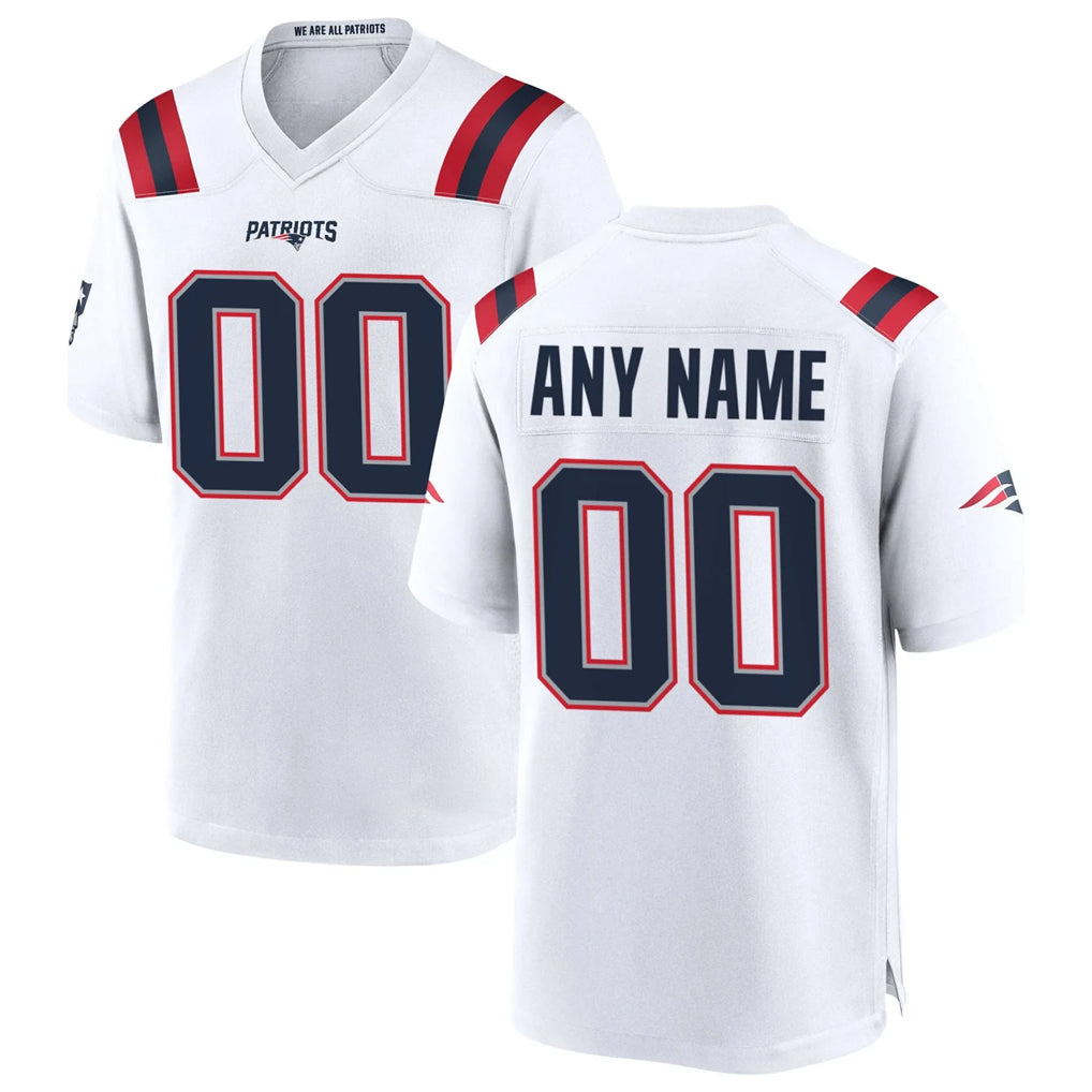 Pouc Custom NE.Patriots White Home Game Any Name & Numbers Stitched Jerseys