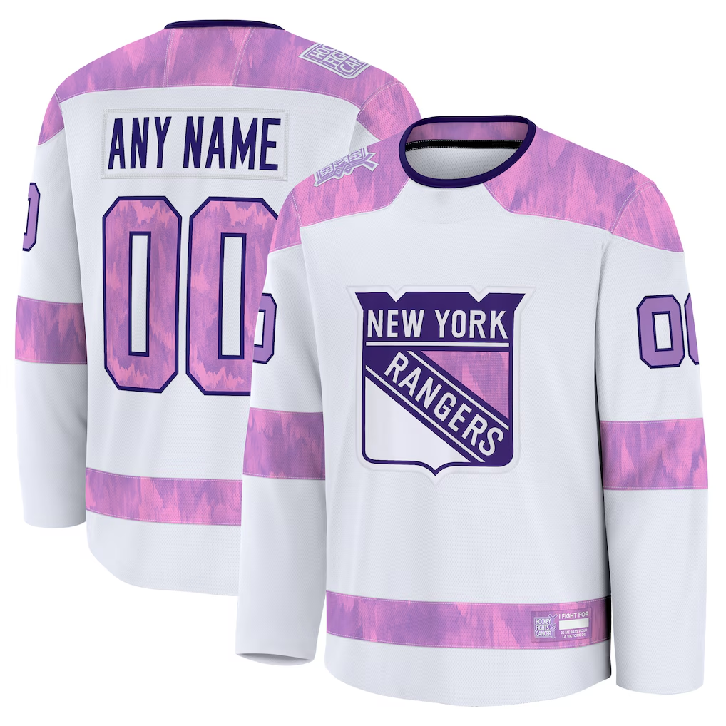 Pouc Custom NY.Rangers White 2024 Hockey Fights Cancer Practice Jerseys