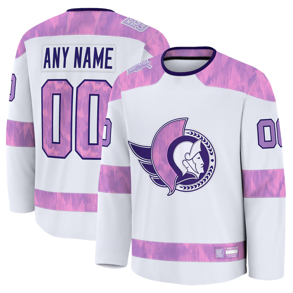 Pouc Custom O.Senators White 2024 Hockey Fights Cancer Practice Jerseys