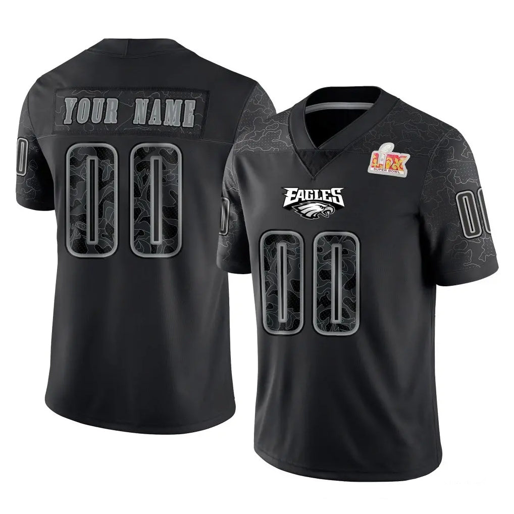 Pouc Custom P.Eagles Black Fashion Super Bowl LIX Home Game Any Name & Numbers Stitched Jerseys