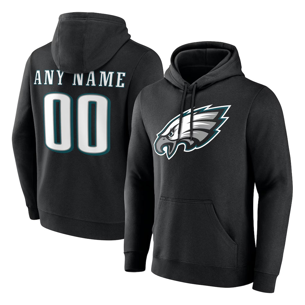 Pouc Custom P.Eagles Black LOGO Pullover Hoodies Home Game Any Name & Numbers Stitched Jerseys