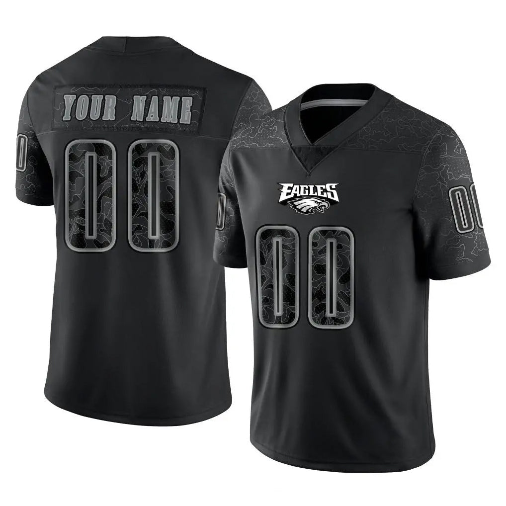 Pouc Custom P.Eagles Black Reflective Limited Home Game Any Name & Numbers Stitched Jerseys