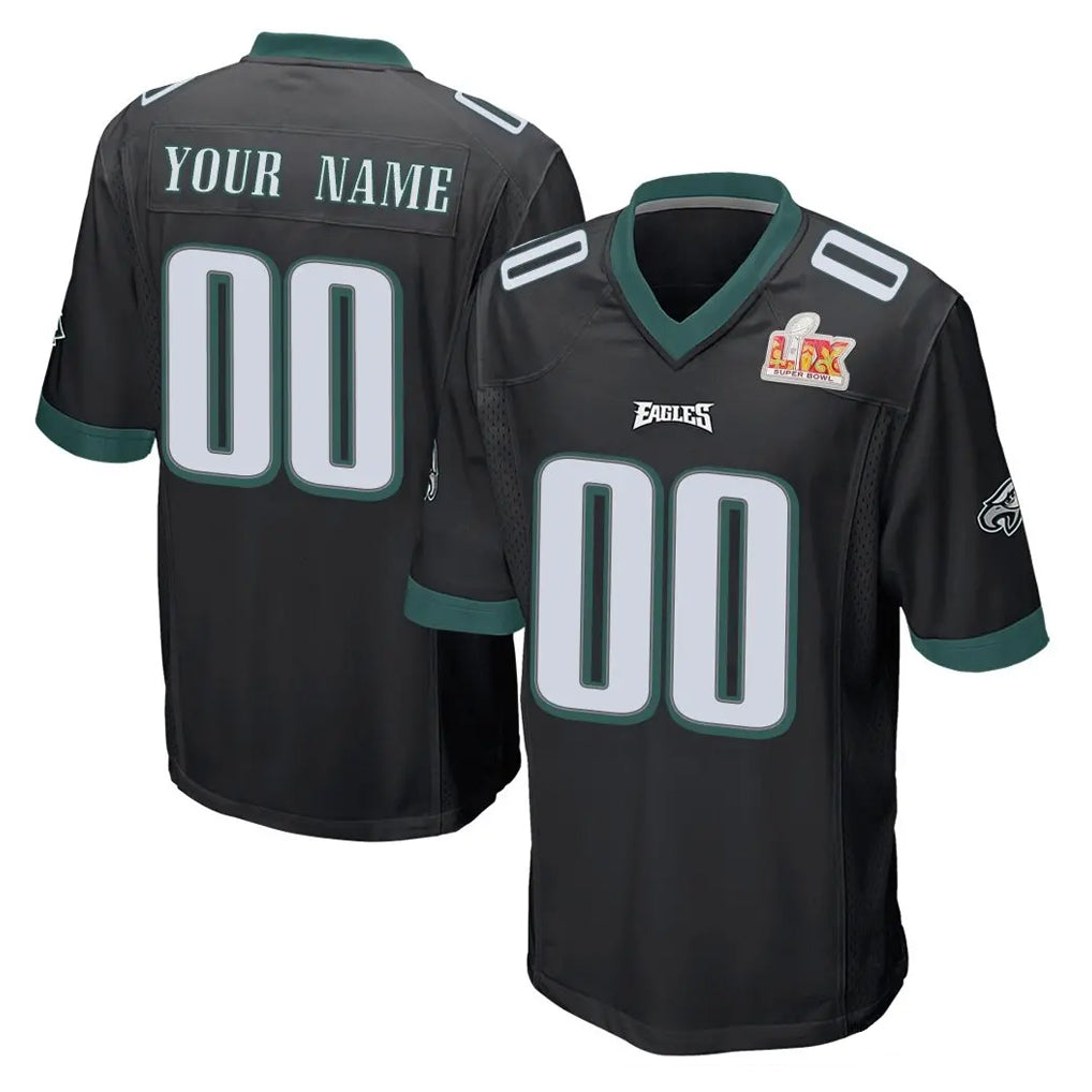 Pouc Custom P.Eagles Black Super Bowl LIX Home Game Any Name & Numbers Stitched Jerseys