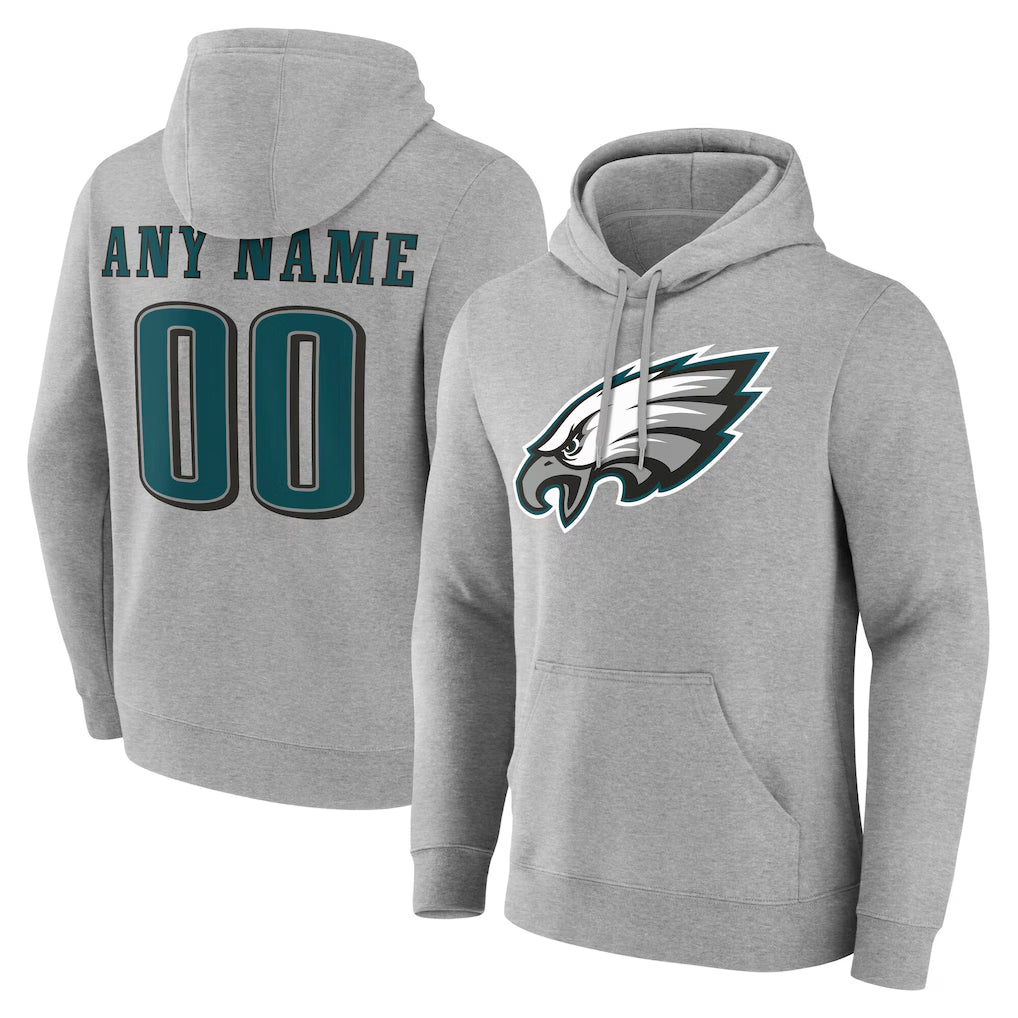 Pouc Custom P.Eagles Gray LOGO Pullover Hoodies Home Game Any Name & Numbers Stitched Jerseys