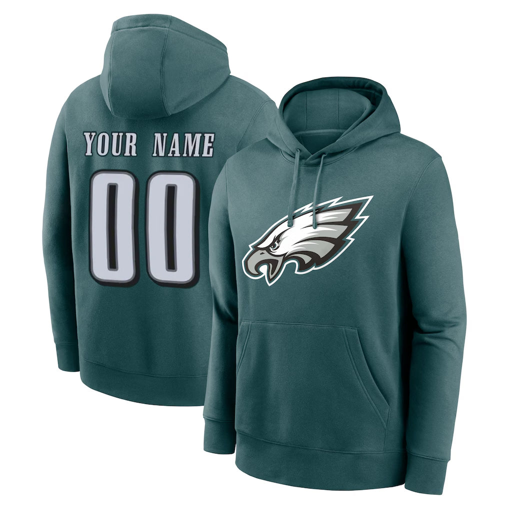 Pouc Custom P.Eagles Midnight Green Performance Pullover Hoodies Home Game Any Name & Numbers Stitched Jerseys