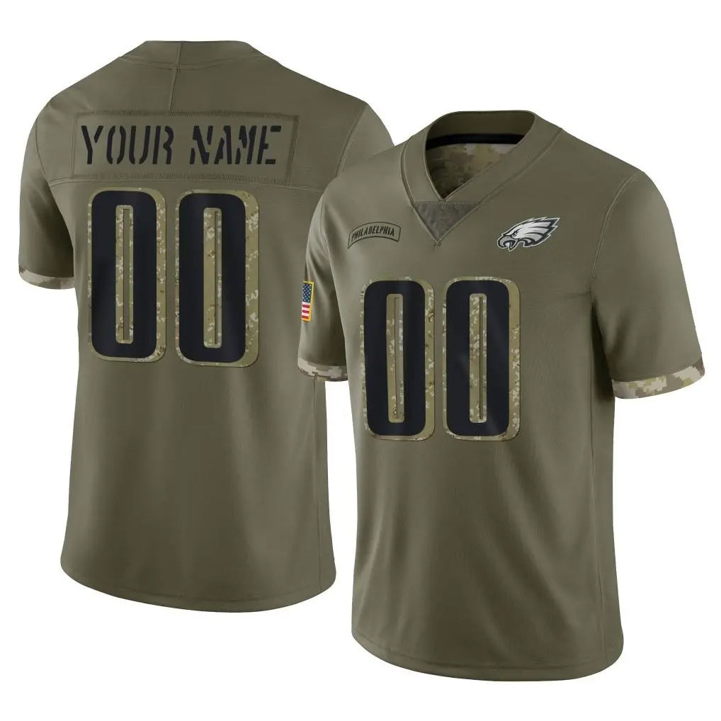 Pouc Custom P.Eagles Olive Salute To Service Limited Any Name & Numbers Stitched Jerseys