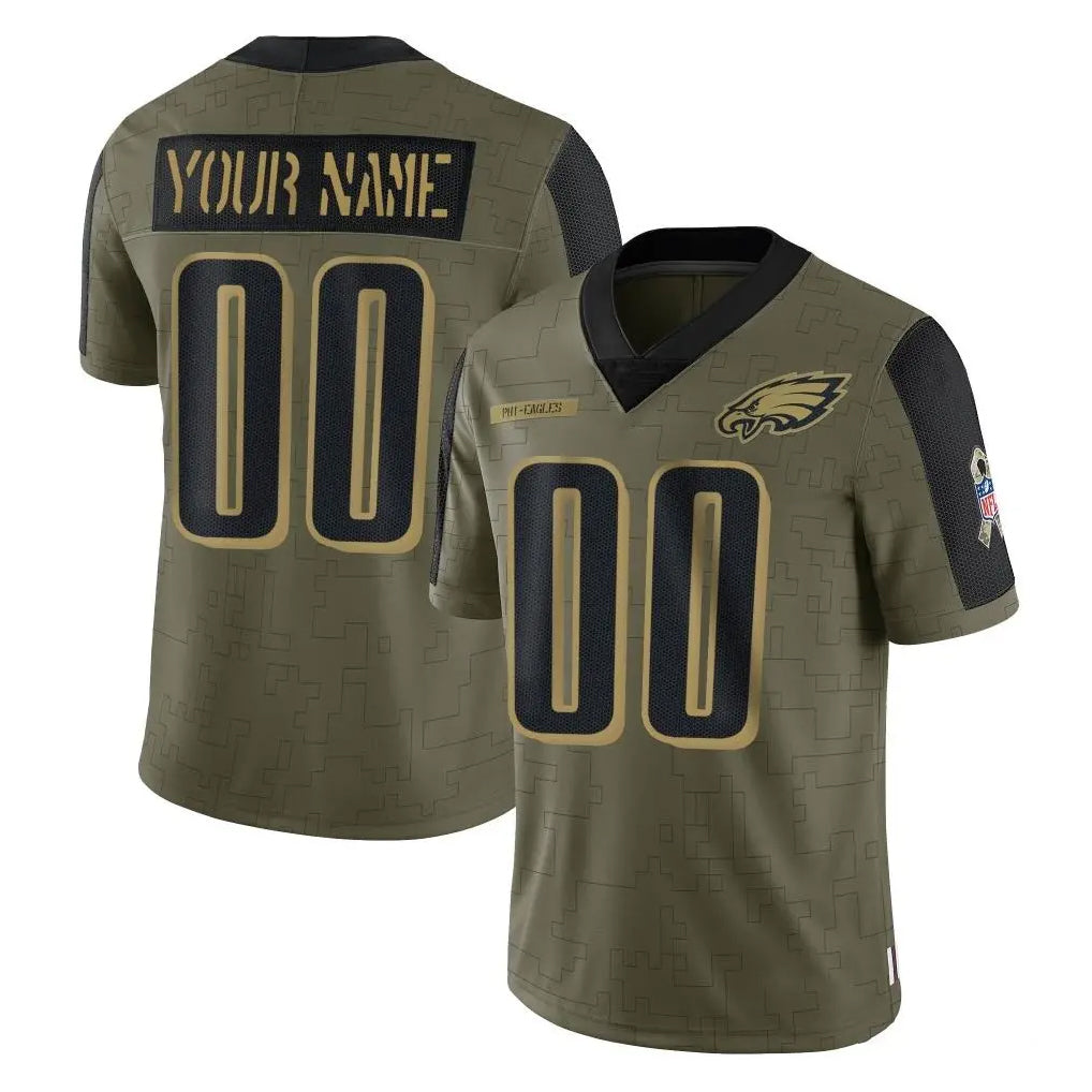 Pouc Custom P.Eagles Olive Salute To Service Limited Game Any Name & Numbers Stitched Jerseys