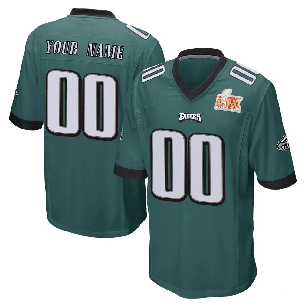 Pouc Custom P.Eagles Team Color Green Super Bowl LIX Home Game Any Name & Numbers Stitched Jerseys