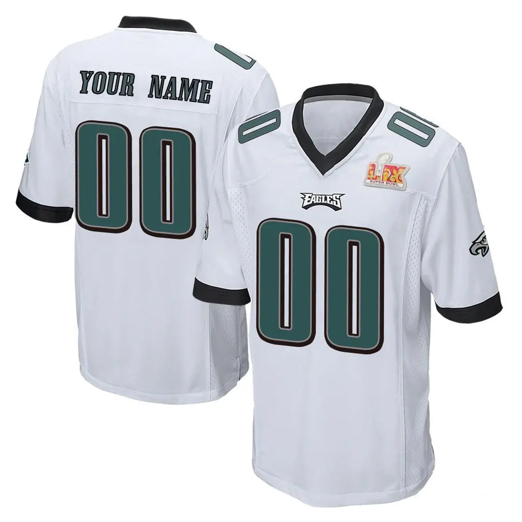 Pouc Custom P.Eagles White Super Bowl LIX Home Game Any Name & Numbers Stitched Jerseys