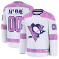Pouc Custom P.Penguins White 2024 Hockey Fights Cancer Jerseys