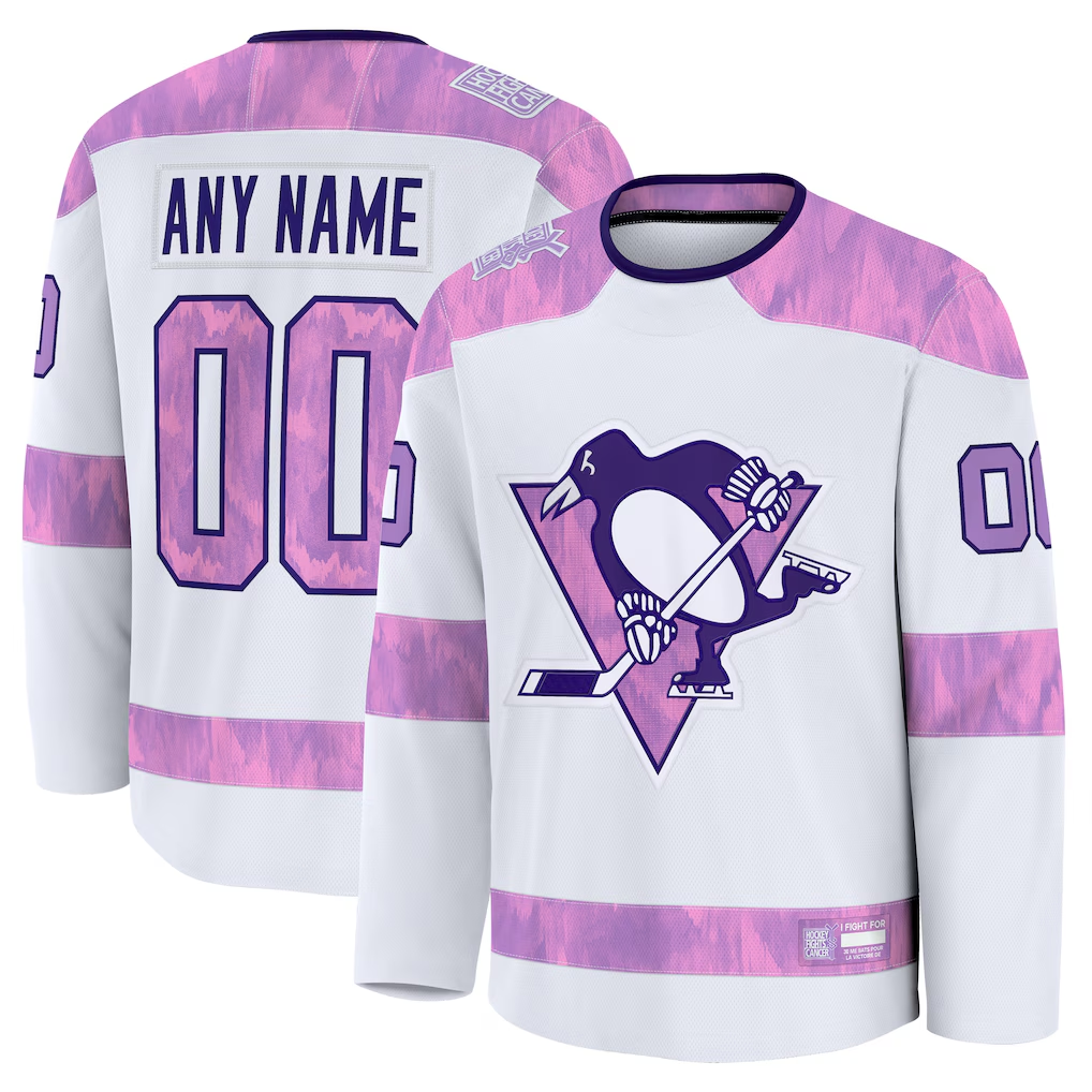 Pouc Custom P.Penguins White 2024 Hockey Fights Cancer Jerseys